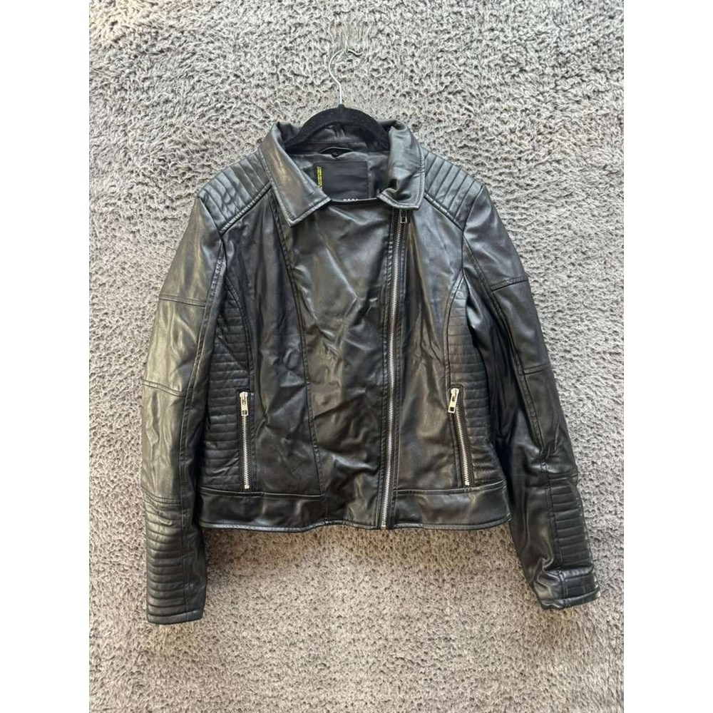 Robert Philippe Faux Leather Full Zip Motorcycle Biker Jacket Black Women Size L